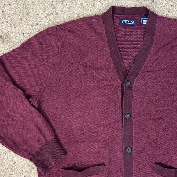 Vintage Chaps Deep Red V-neck Cardigan Sweater Preppy Academia Size XXL Men's - Picture 2 of 4